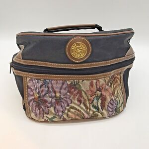 The Best Luggage Black Floral Tapestry Oval Cosmetic Bag Zip Around Handle Case